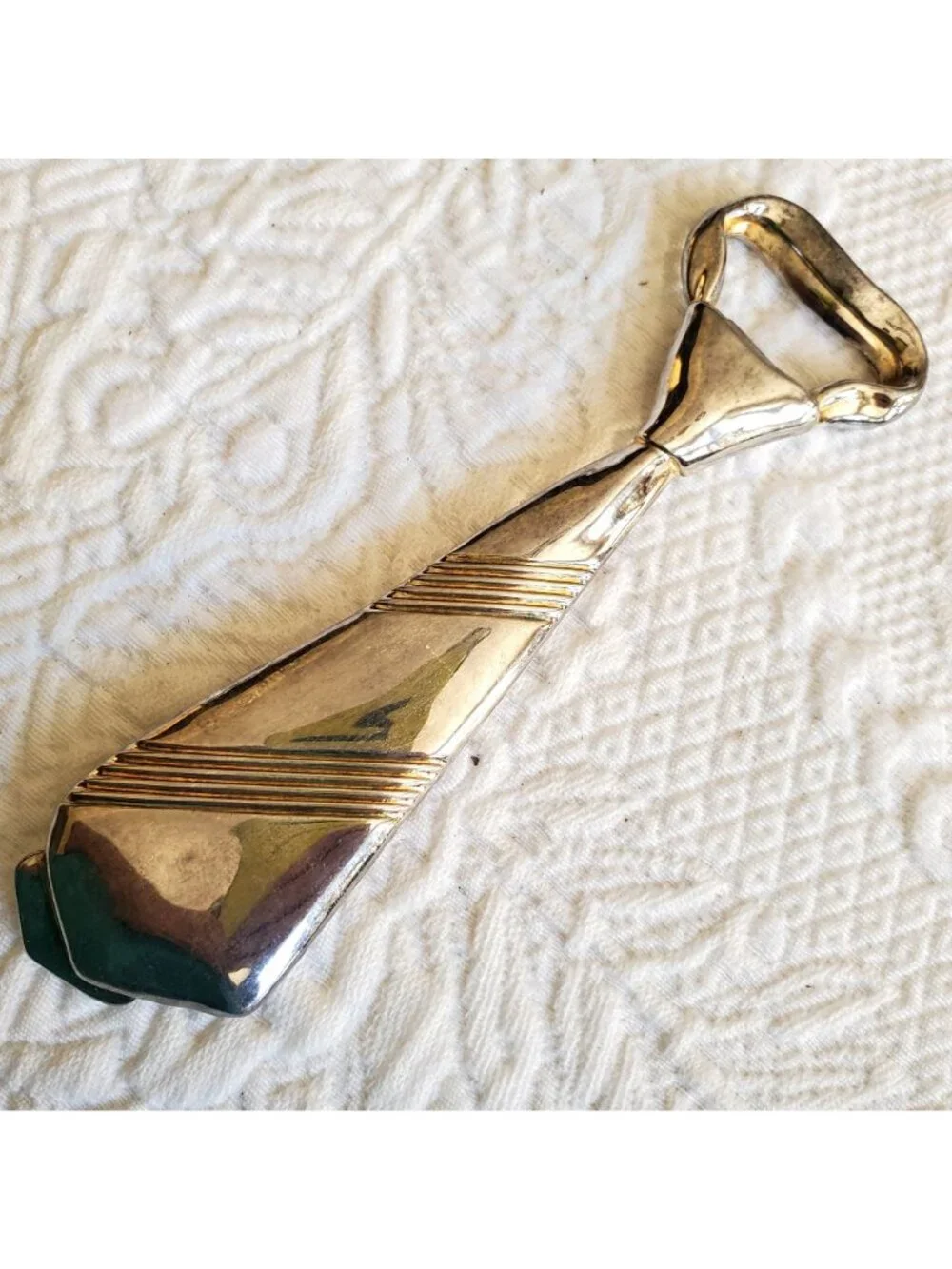 Vtg Italy Bottle Cap Opener Silver Plated Men's Tie Figural 6.5